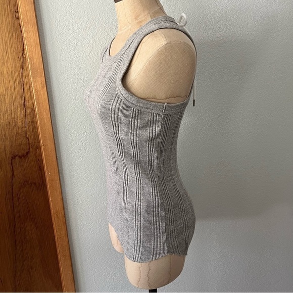 SACAI sz 1 S Gray Ribbed Knit Tank Top White Lace Up Back - Picture 7 of 10